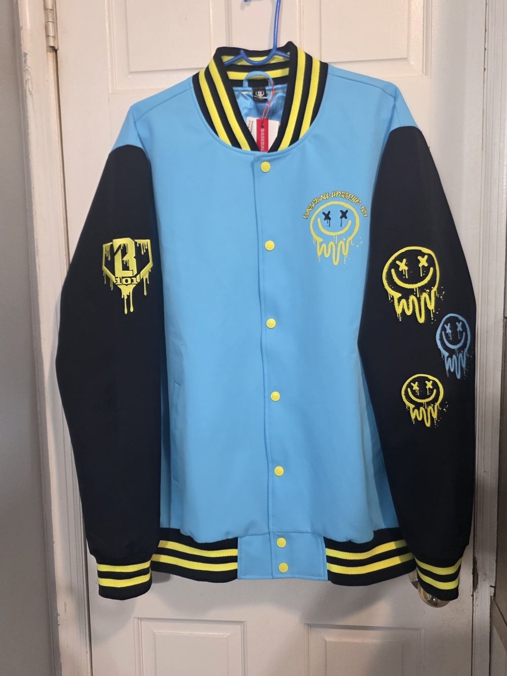 Unbranded Kids Blue & Black Varsity Jacket with Yellow Accents